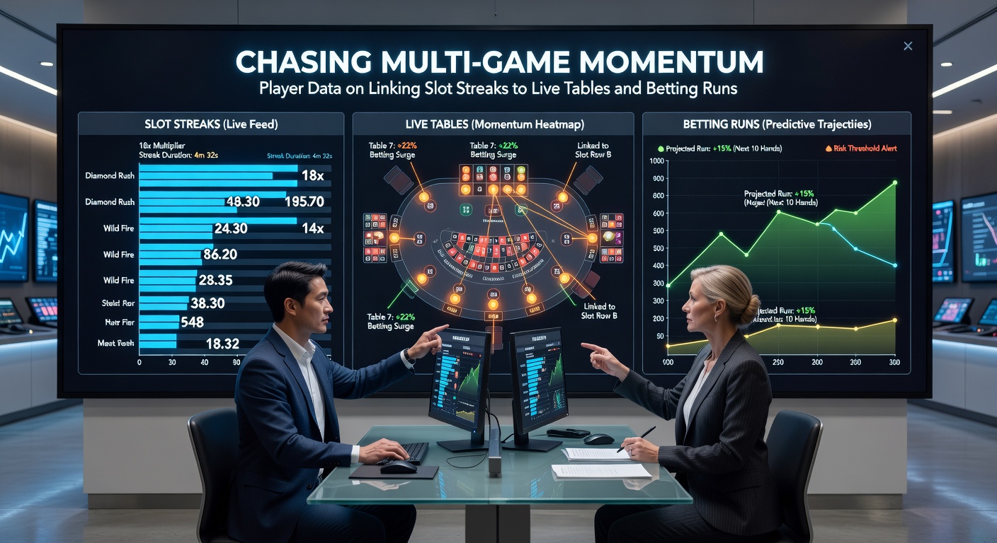 Datenvisualisierung von Spielerpfaden: Slot-Gewinne fließen in Live-Tische und Sportwetten, mit Pfeilen für Momentum-Übergänge