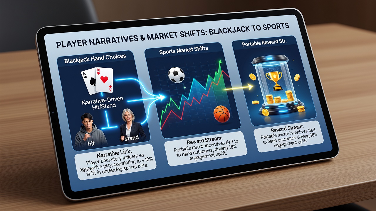 Grafik zur Verknüpfung von Blackjack-Entscheidungen mit Sportwetten-Märkten über mobile Belohnungssysteme