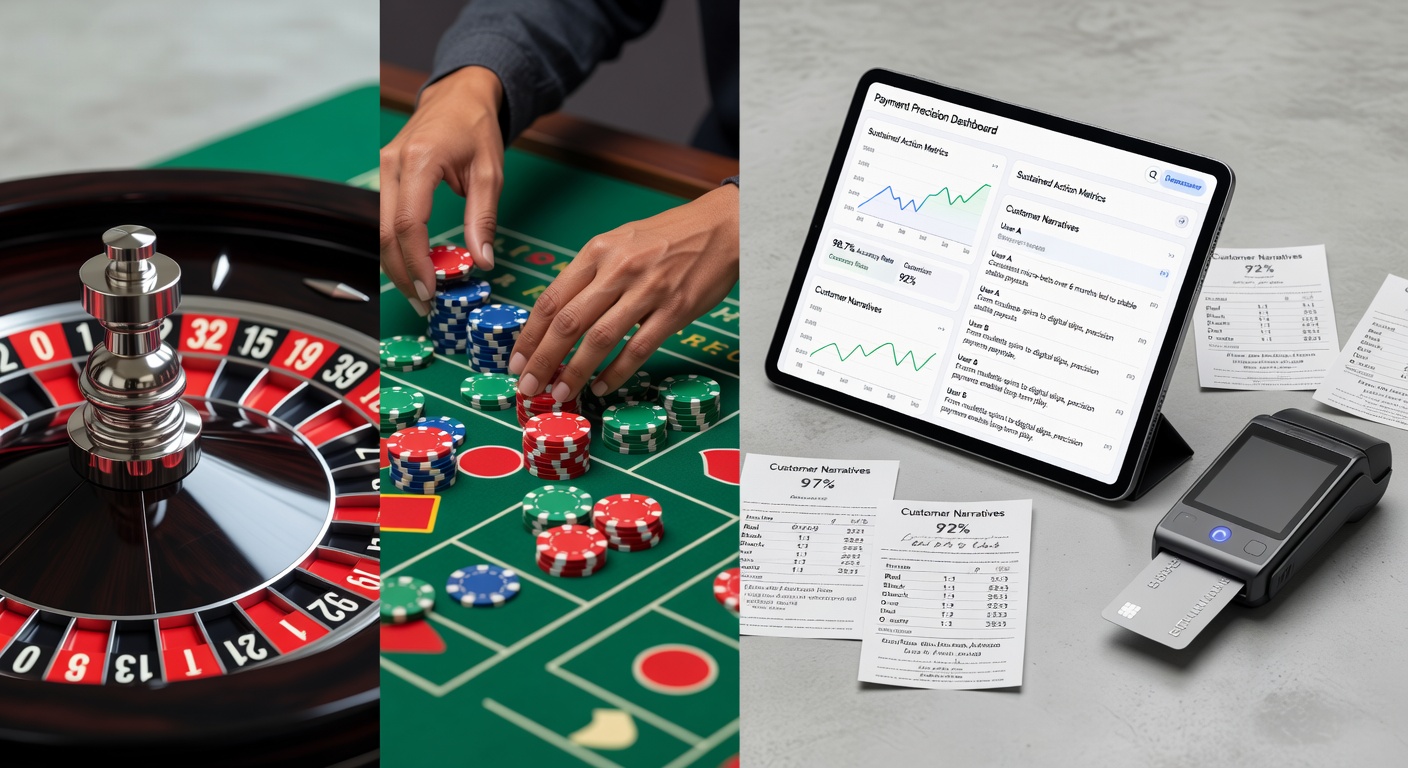 Detaillierte Darstellung einer Casino-App-Oberfläche mit Roulette-Rad, Wettzettel und Zahlungsoptionen wie Wallet, Krypto und Instant Bank Transfer